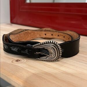 Black Leather Belt with Silver Buckle